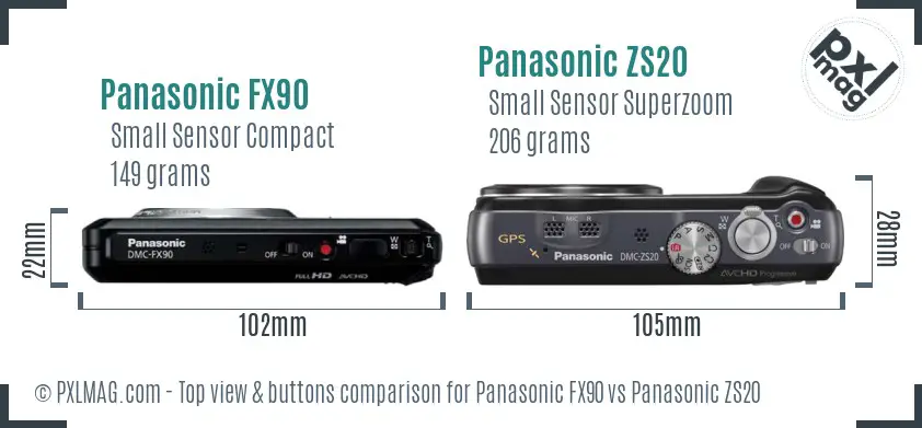 Panasonic FX90 vs Panasonic ZS20 top view buttons comparison