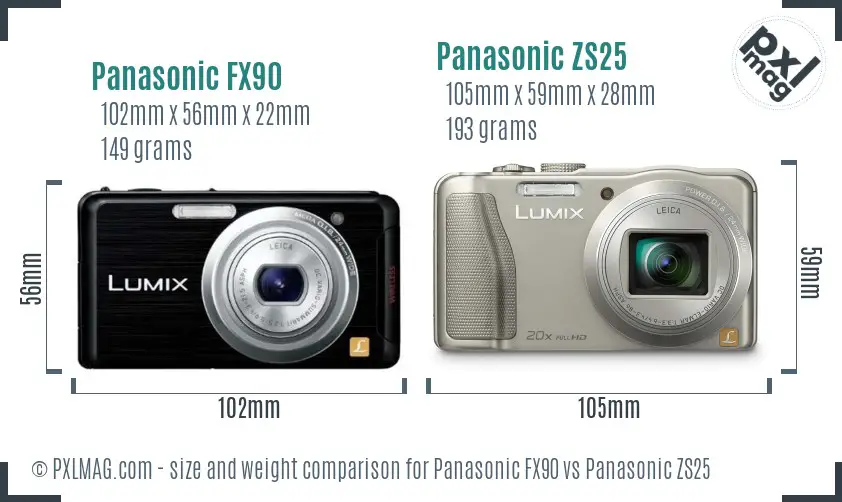 Panasonic FX90 vs Panasonic ZS25 size comparison