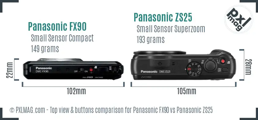Panasonic FX90 vs Panasonic ZS25 top view buttons comparison