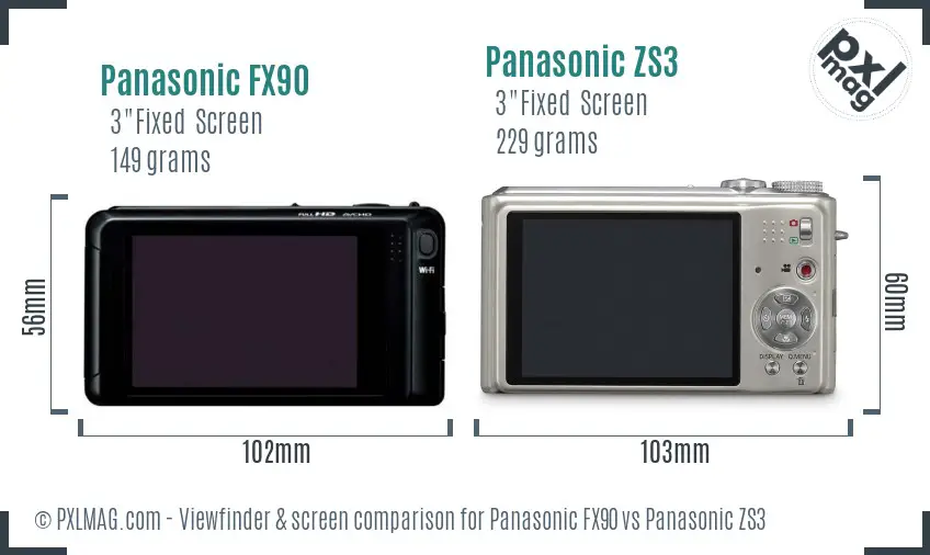 Panasonic FX90 vs Panasonic ZS3 Screen and Viewfinder comparison