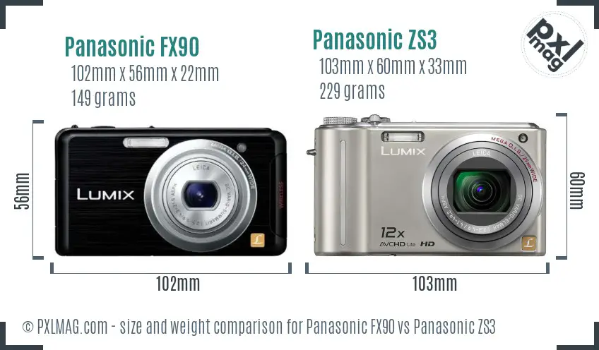 Panasonic FX90 vs Panasonic ZS3 size comparison