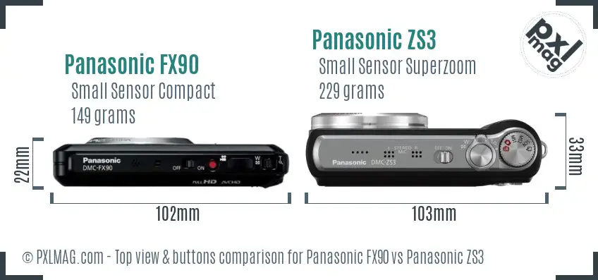 Panasonic FX90 vs Panasonic ZS3 top view buttons comparison