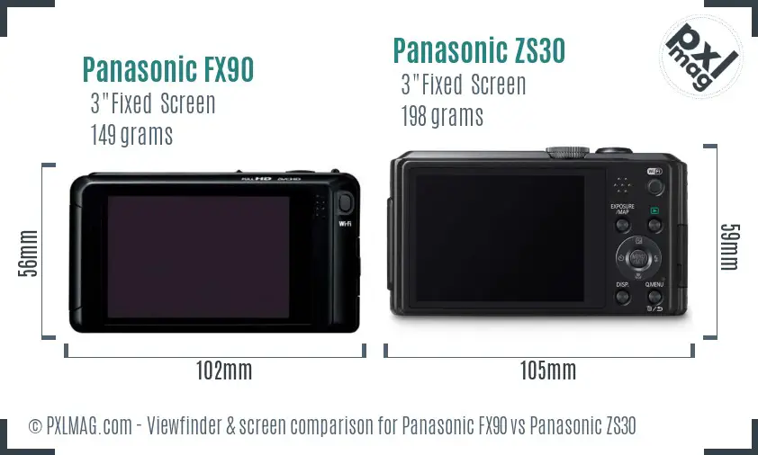 Panasonic FX90 vs Panasonic ZS30 Screen and Viewfinder comparison