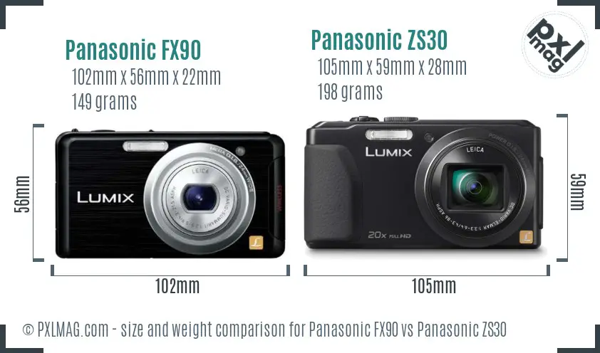 Panasonic FX90 vs Panasonic ZS30 size comparison