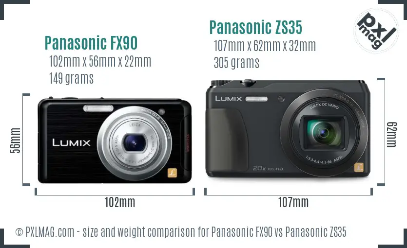 Panasonic FX90 vs Panasonic ZS35 size comparison