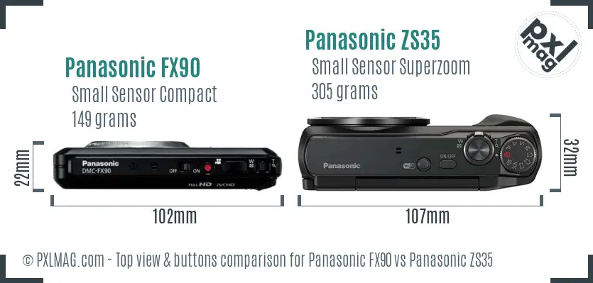 Panasonic FX90 vs Panasonic ZS35 top view buttons comparison
