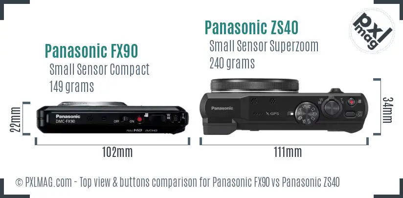 Panasonic FX90 vs Panasonic ZS40 top view buttons comparison
