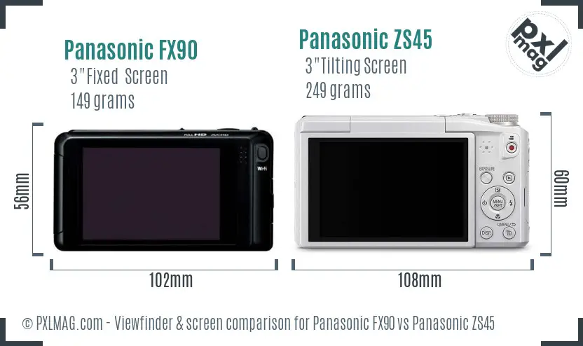 Panasonic FX90 vs Panasonic ZS45 Screen and Viewfinder comparison