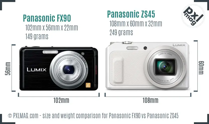 Panasonic FX90 vs Panasonic ZS45 size comparison
