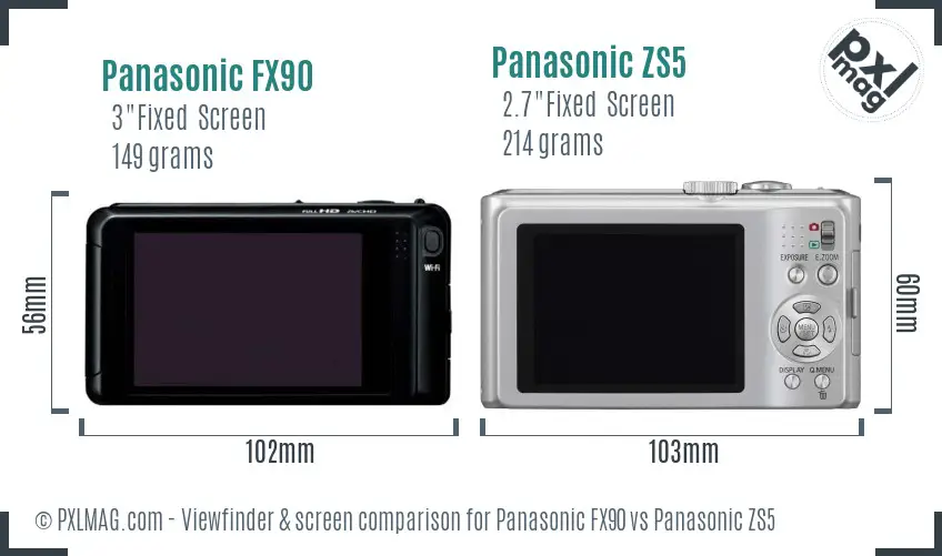 Panasonic FX90 vs Panasonic ZS5 Screen and Viewfinder comparison