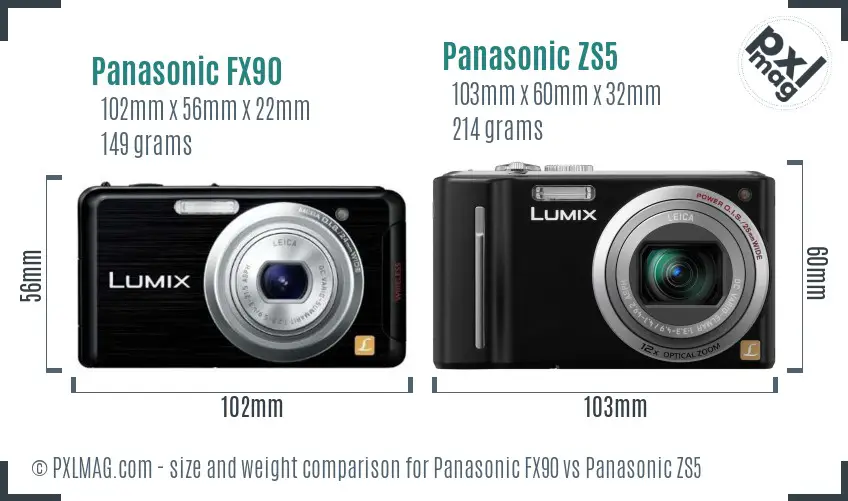 Panasonic FX90 vs Panasonic ZS5 size comparison