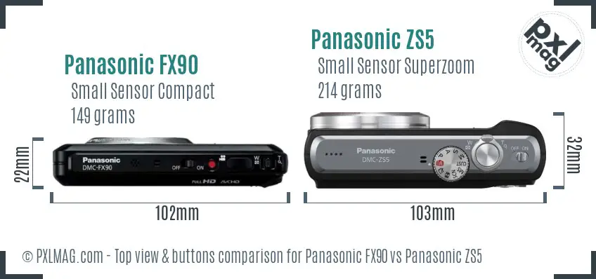 Panasonic FX90 vs Panasonic ZS5 top view buttons comparison