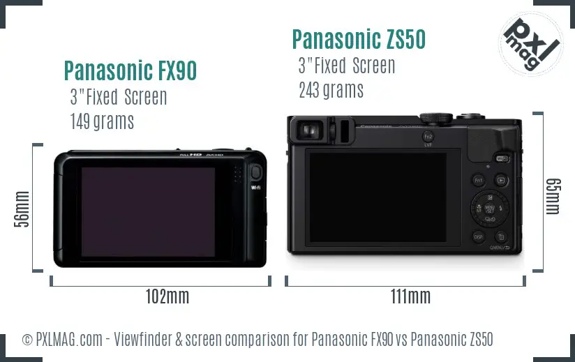 Panasonic FX90 vs Panasonic ZS50 Screen and Viewfinder comparison