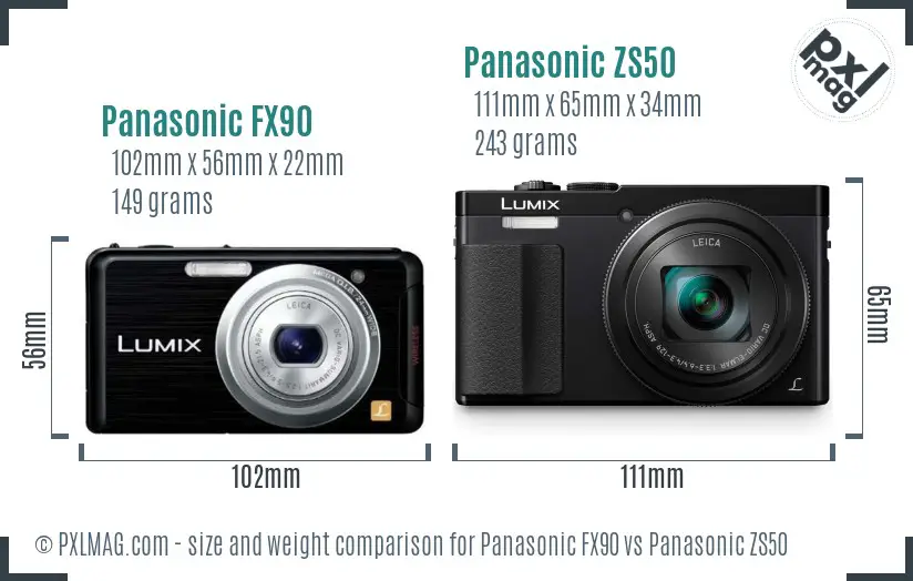 Panasonic FX90 vs Panasonic ZS50 size comparison