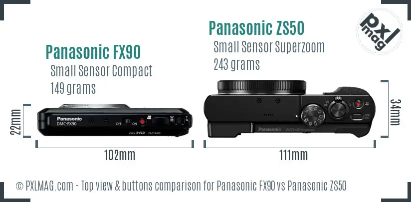 Panasonic FX90 vs Panasonic ZS50 top view buttons comparison