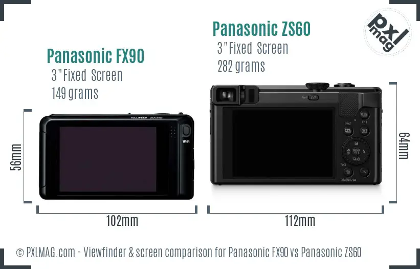Panasonic FX90 vs Panasonic ZS60 Screen and Viewfinder comparison