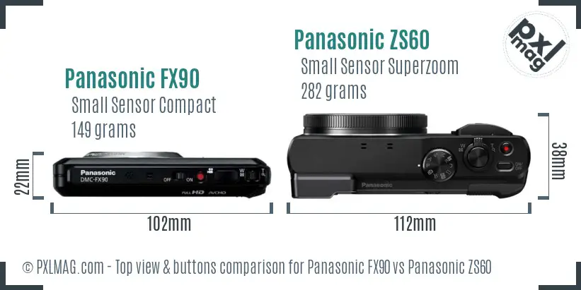 Panasonic FX90 vs Panasonic ZS60 top view buttons comparison