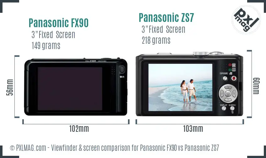 Panasonic FX90 vs Panasonic ZS7 Screen and Viewfinder comparison