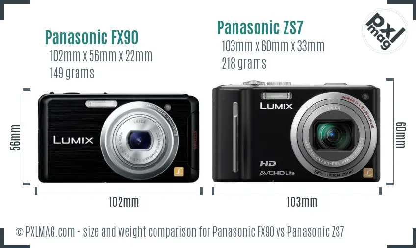 Panasonic FX90 vs Panasonic ZS7 size comparison