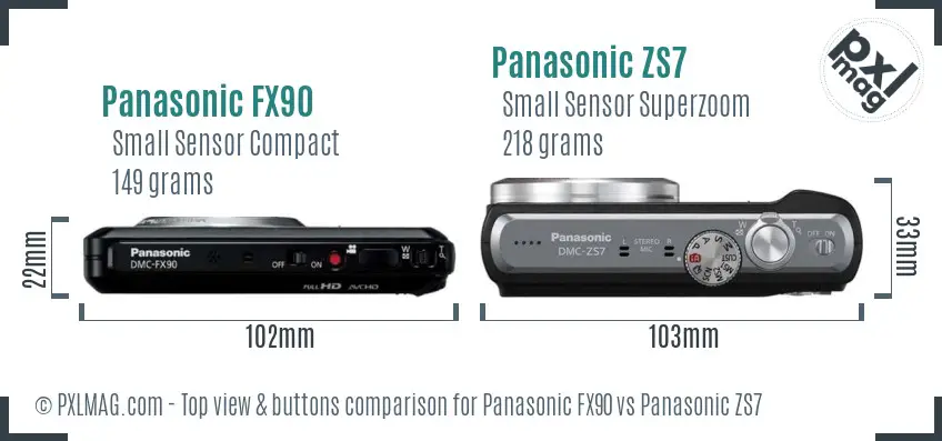 Panasonic FX90 vs Panasonic ZS7 top view buttons comparison