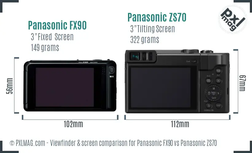 Panasonic FX90 vs Panasonic ZS70 Screen and Viewfinder comparison