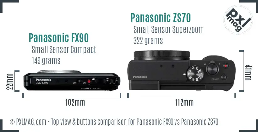 Panasonic FX90 vs Panasonic ZS70 top view buttons comparison