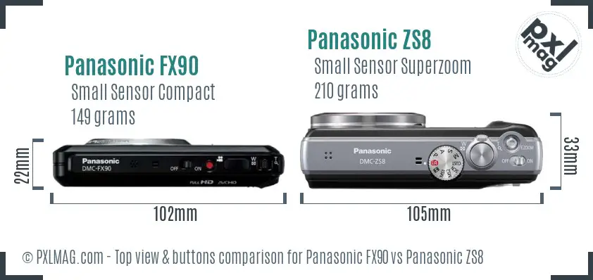 Panasonic FX90 vs Panasonic ZS8 top view buttons comparison