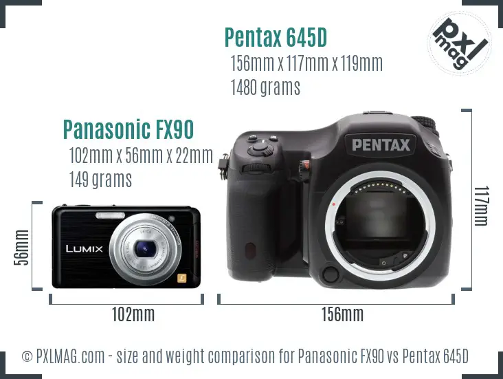 Panasonic FX90 vs Pentax 645D size comparison