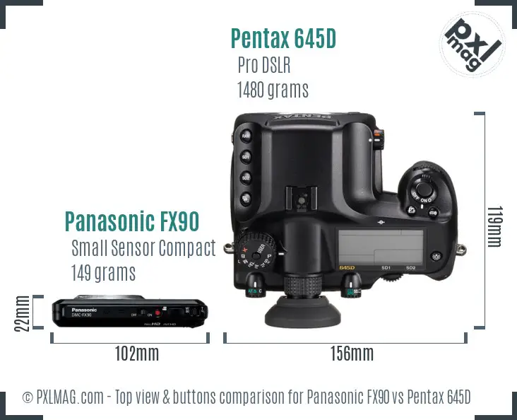 Panasonic FX90 vs Pentax 645D top view buttons comparison