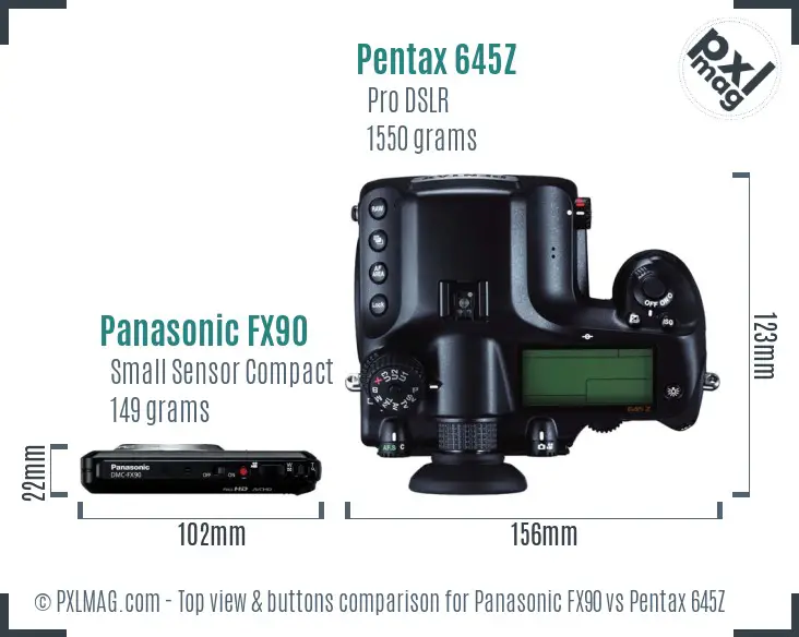 Panasonic FX90 vs Pentax 645Z top view buttons comparison
