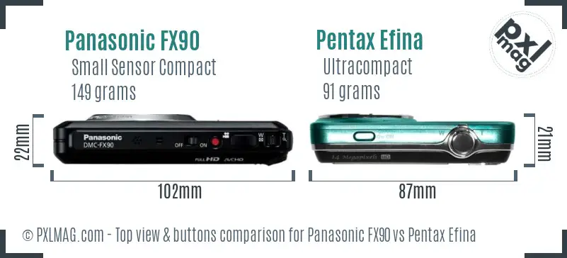 Panasonic FX90 vs Pentax Efina top view buttons comparison
