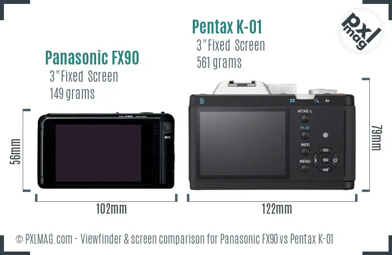 Panasonic FX90 vs Pentax K-01 Screen and Viewfinder comparison