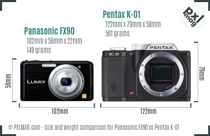 Panasonic FX90 vs Pentax K-01 size comparison