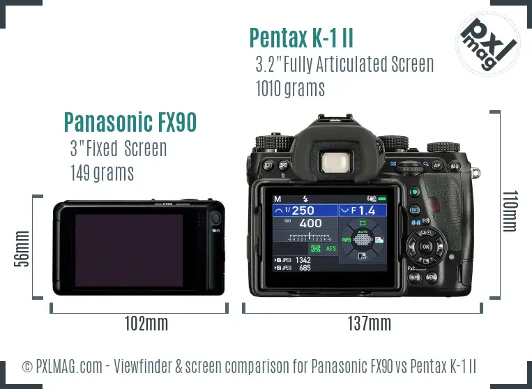 Panasonic FX90 vs Pentax K-1 II Screen and Viewfinder comparison