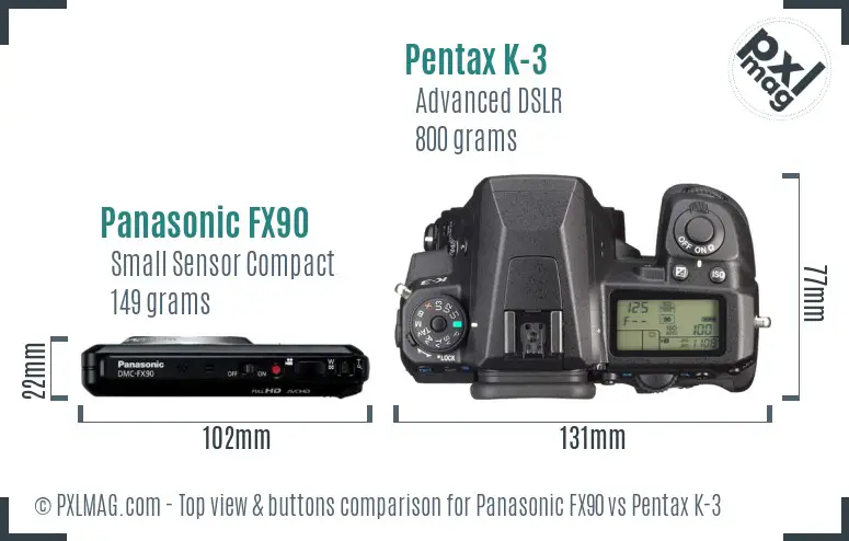 Panasonic FX90 vs Pentax K-3 top view buttons comparison