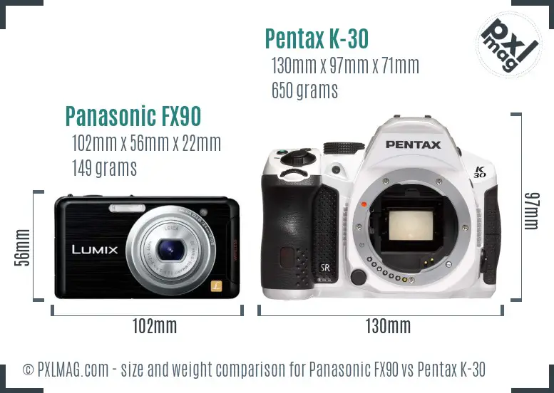 Panasonic FX90 vs Pentax K-30 size comparison