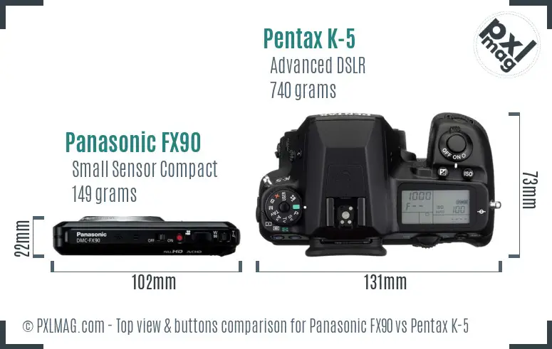 Panasonic FX90 vs Pentax K-5 top view buttons comparison