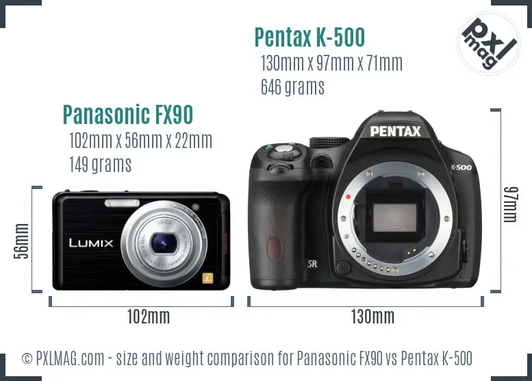 Panasonic FX90 vs Pentax K-500 size comparison