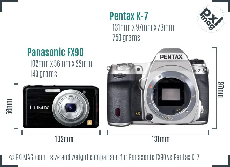 Panasonic FX90 vs Pentax K-7 size comparison