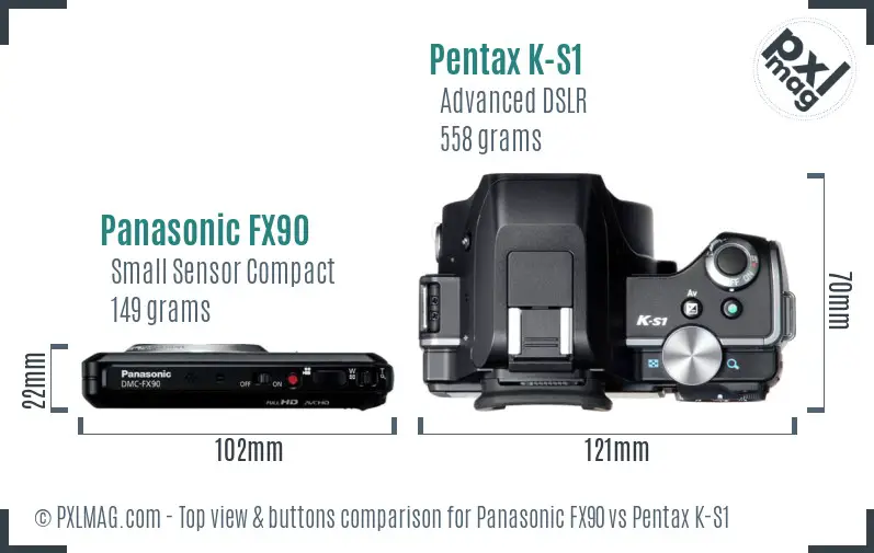 Panasonic FX90 vs Pentax K-S1 top view buttons comparison