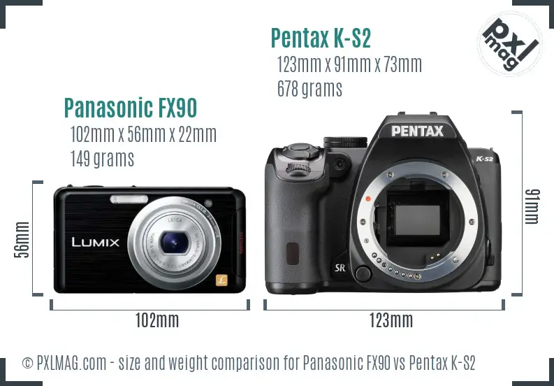 Panasonic FX90 vs Pentax K-S2 size comparison