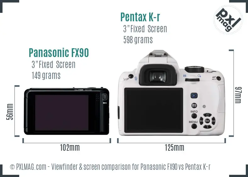 Panasonic FX90 vs Pentax K-r Screen and Viewfinder comparison
