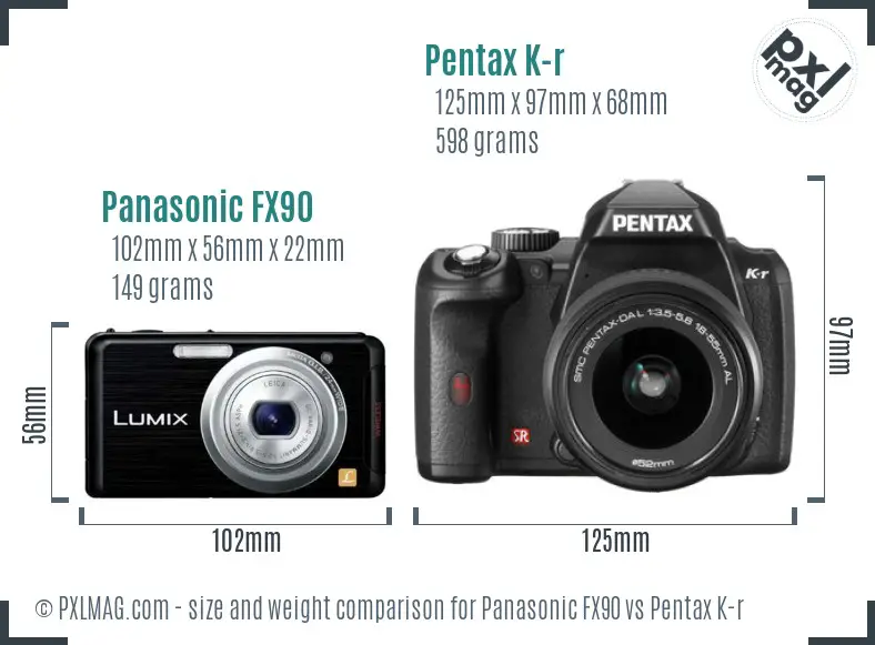 Panasonic FX90 vs Pentax K-r size comparison