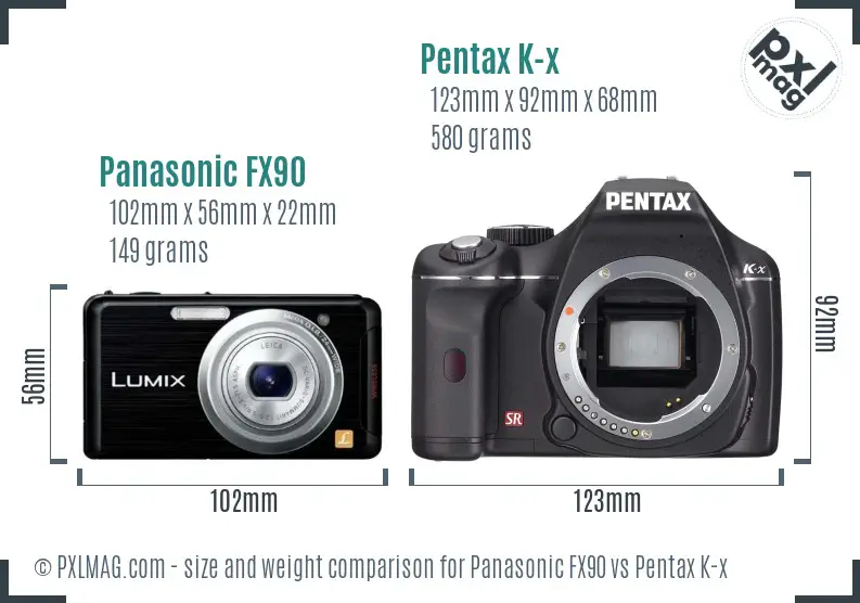 Panasonic FX90 vs Pentax K-x size comparison