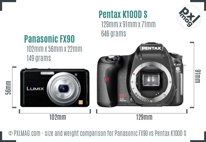 Panasonic FX90 vs Pentax K100D S size comparison