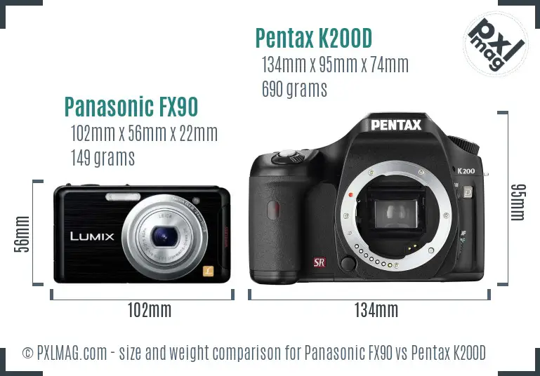 Panasonic FX90 vs Pentax K200D size comparison