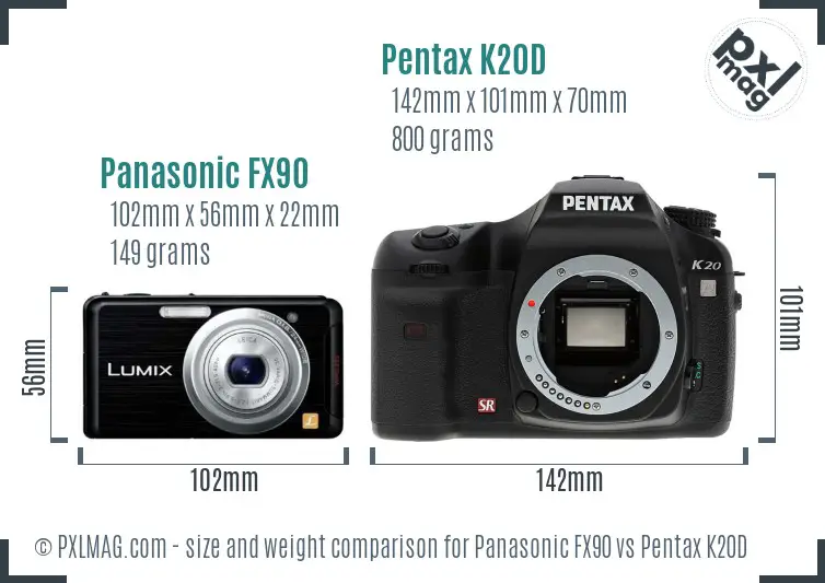 Panasonic FX90 vs Pentax K20D size comparison