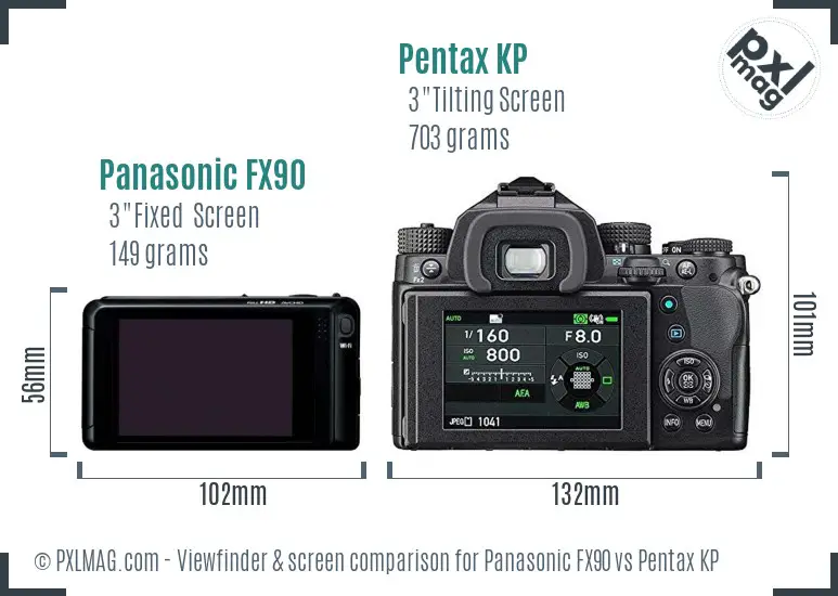 Panasonic FX90 vs Pentax KP Screen and Viewfinder comparison