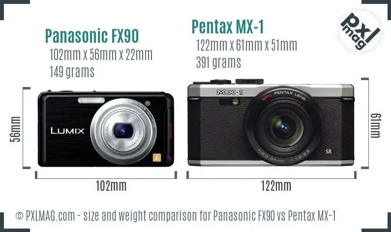 Panasonic FX90 vs Pentax MX-1 size comparison