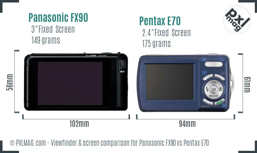 Panasonic FX90 vs Pentax E70 Screen and Viewfinder comparison